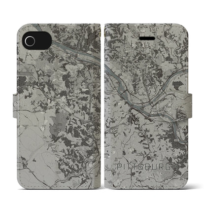 【ピッツバーグ（アメリカ）】地図柄iPhoneケース（手帳タイプ）モノトーン・iPhone SE（第3 / 第2世代） / 8 / 7 / 6s / 6 用