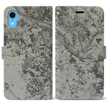 【ピッツバーグ（アメリカ）】地図柄iPhoneケース（手帳タイプ）モノトーン・iPhone XR 用
