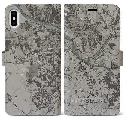 【ピッツバーグ（アメリカ）】地図柄iPhoneケース（手帳タイプ）モノトーン・iPhone XS Max 用
