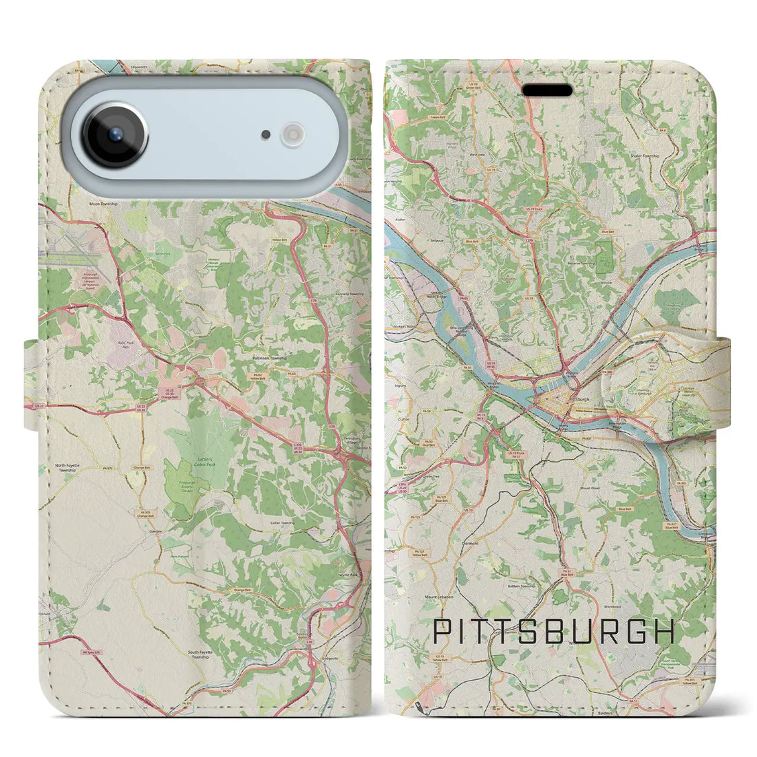 【ピッツバーグ（アメリカ）】地図柄iPhoneケース（手帳タイプ）ナチュラル・iPhone 17 Pro Max 用