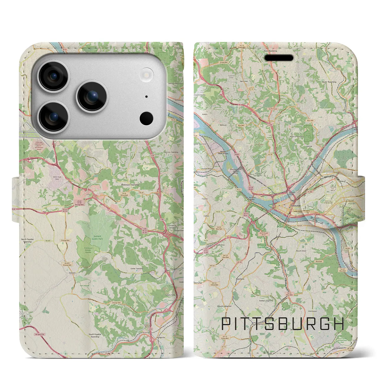 【ピッツバーグ（アメリカ）】地図柄iPhoneケース（手帳タイプ）