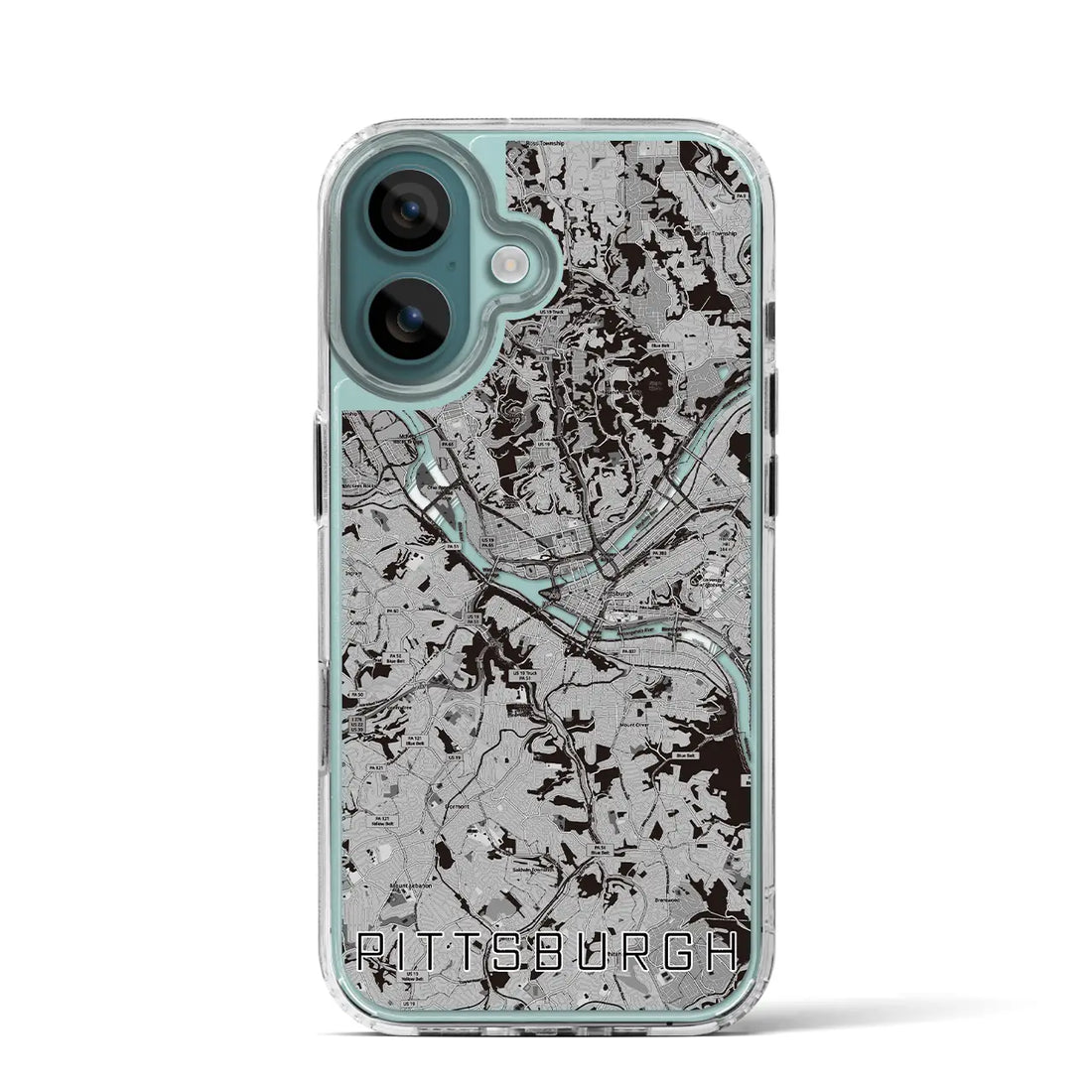 【ピッツバーグ（アメリカ）】地図柄iPhoneケース（MagSafeタイプ）モノトーン・iPhone 16 Pro 用