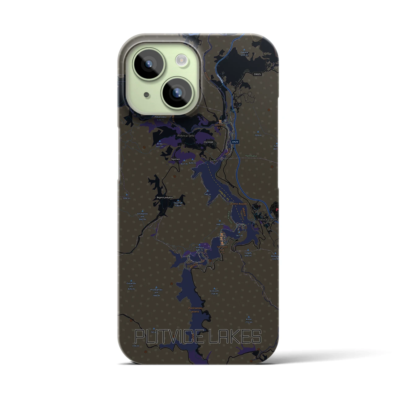 【プリトヴィツェ湖群（クロアチア）】地図柄iPhoneケース（バックカバータイプ）