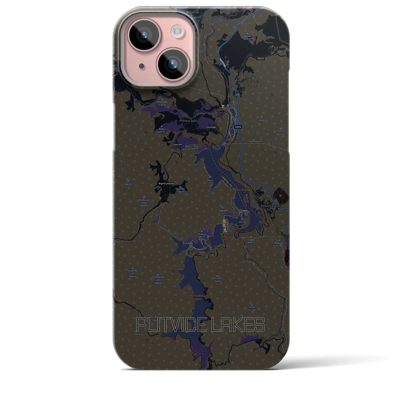 【プリトヴィツェ湖群（クロアチア）】地図柄iPhoneケース（バックカバータイプ）