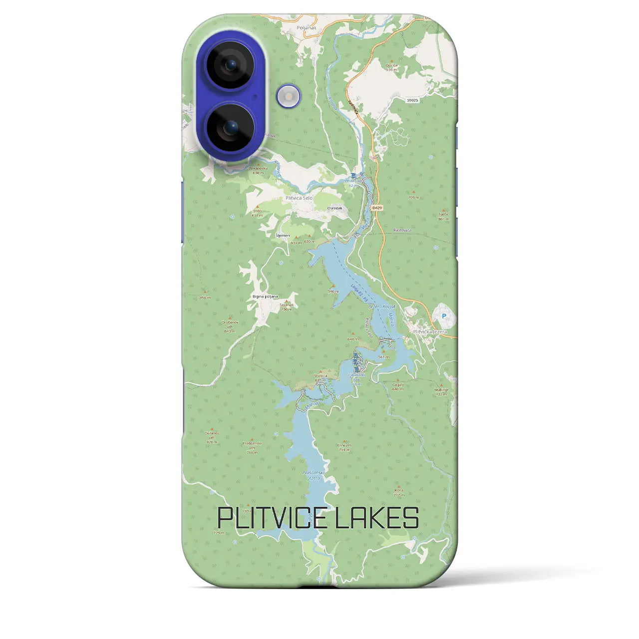 【プリトヴィツェ湖群（クロアチア）】地図柄iPhoneケース（バックカバータイプ）ブラック・iPhone 16 Pro Max 用