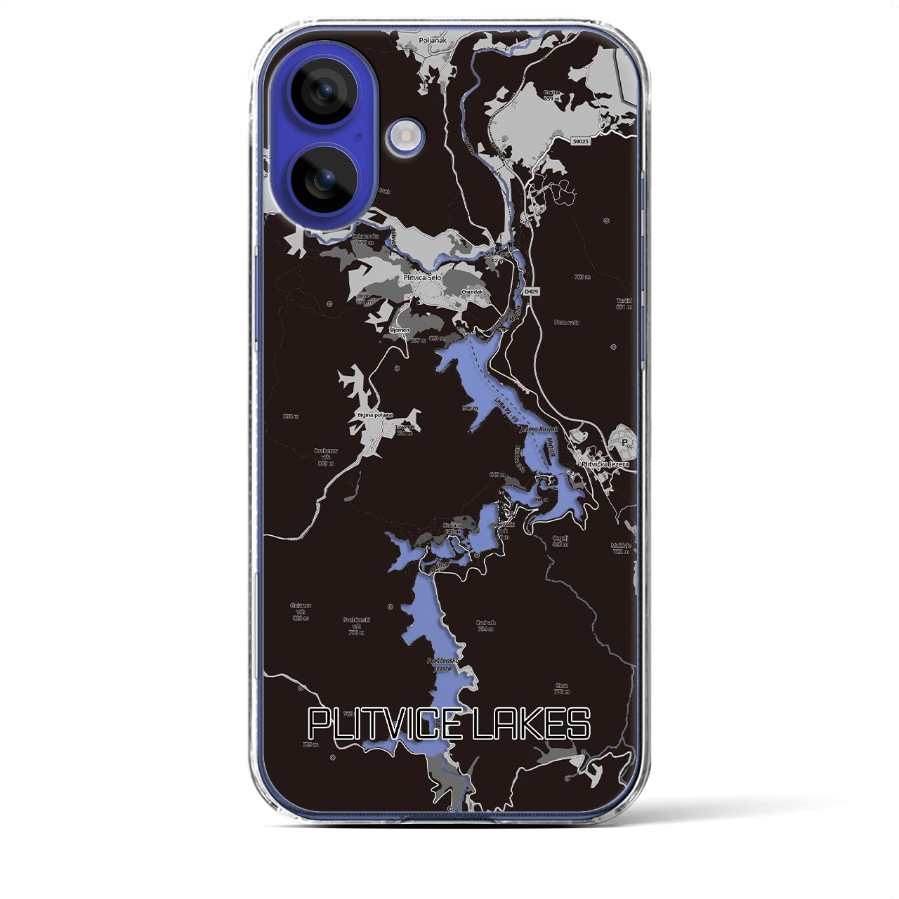 【プリトヴィツェ湖群（クロアチア）】地図柄iPhoneケース（クリアタイプ）モノトーン・iPhone 16 Pro Max 用