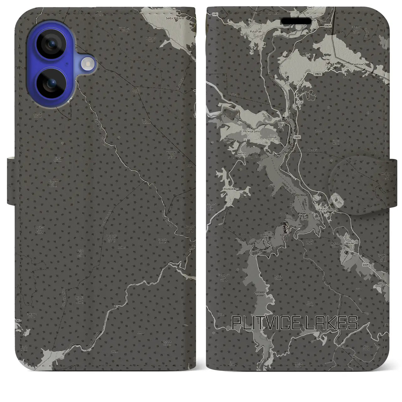 【プリトヴィツェ湖群（クロアチア）】地図柄iPhoneケース（手帳タイプ）