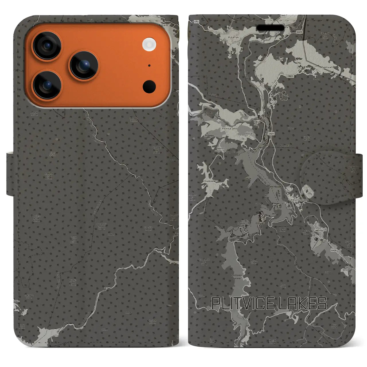 【プリトヴィツェ湖群（クロアチア）】地図柄iPhoneケース（手帳タイプ）