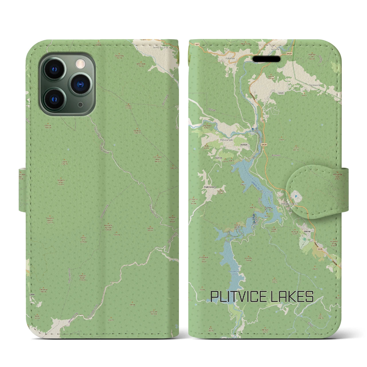 【プリトヴィツェ湖群（クロアチア）】地図柄iPhoneケース（手帳タイプ）