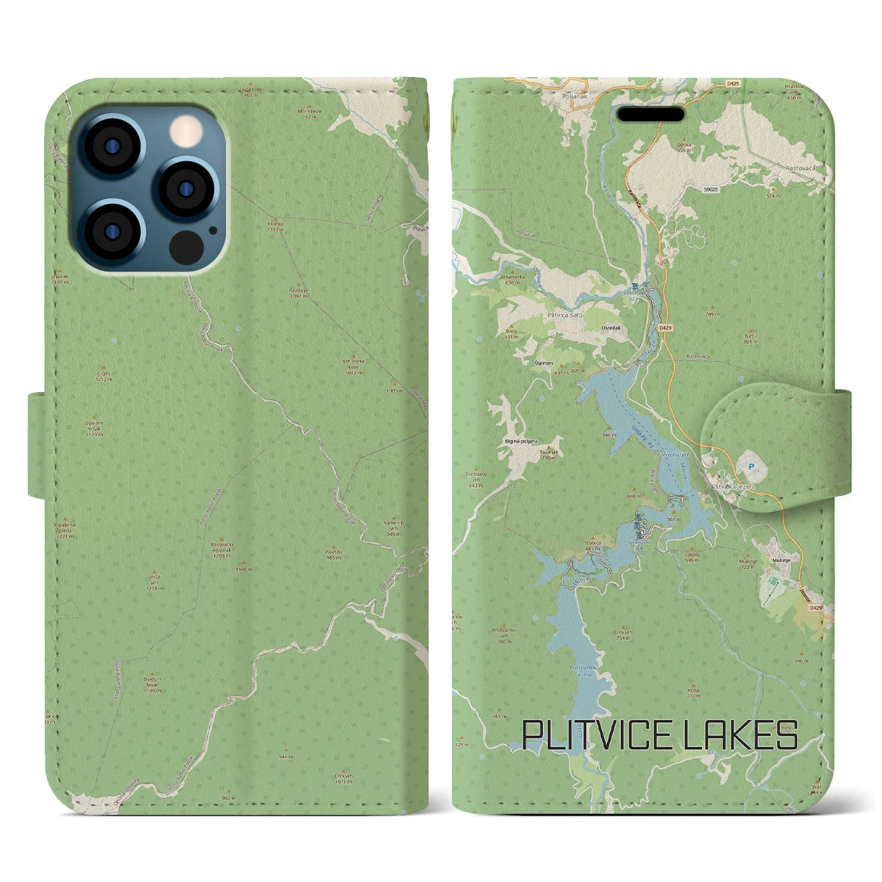 【プリトヴィツェ湖群（クロアチア）】地図柄iPhoneケース（手帳タイプ）