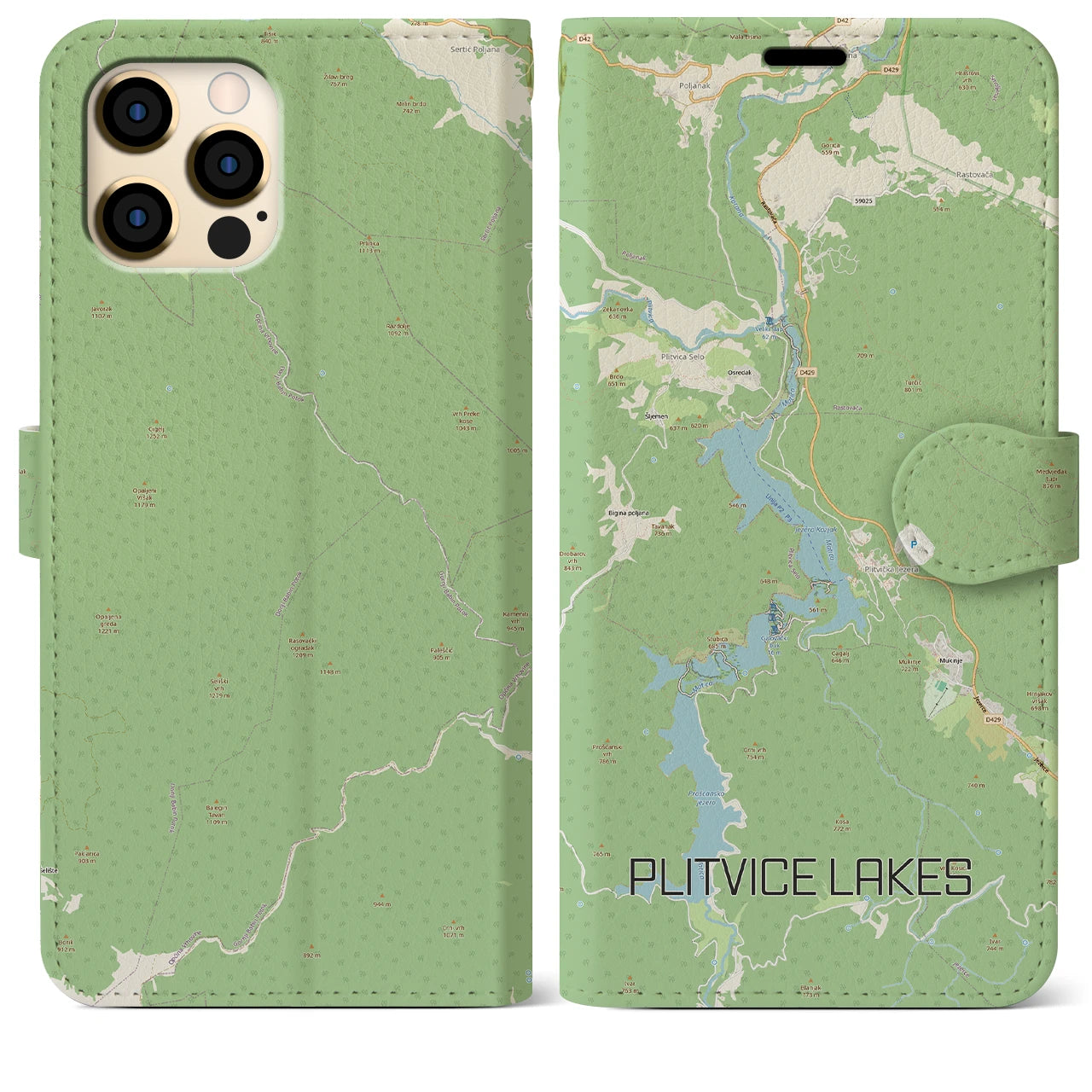 【プリトヴィツェ湖群（クロアチア）】地図柄iPhoneケース（手帳タイプ）