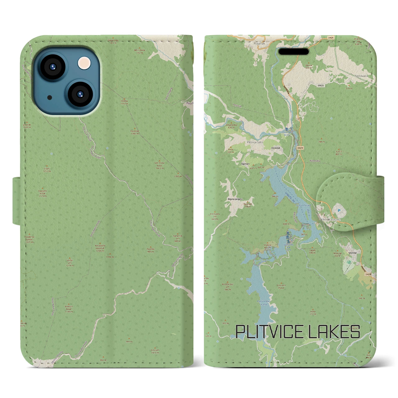 【プリトヴィツェ湖群（クロアチア）】地図柄iPhoneケース（手帳タイプ）
