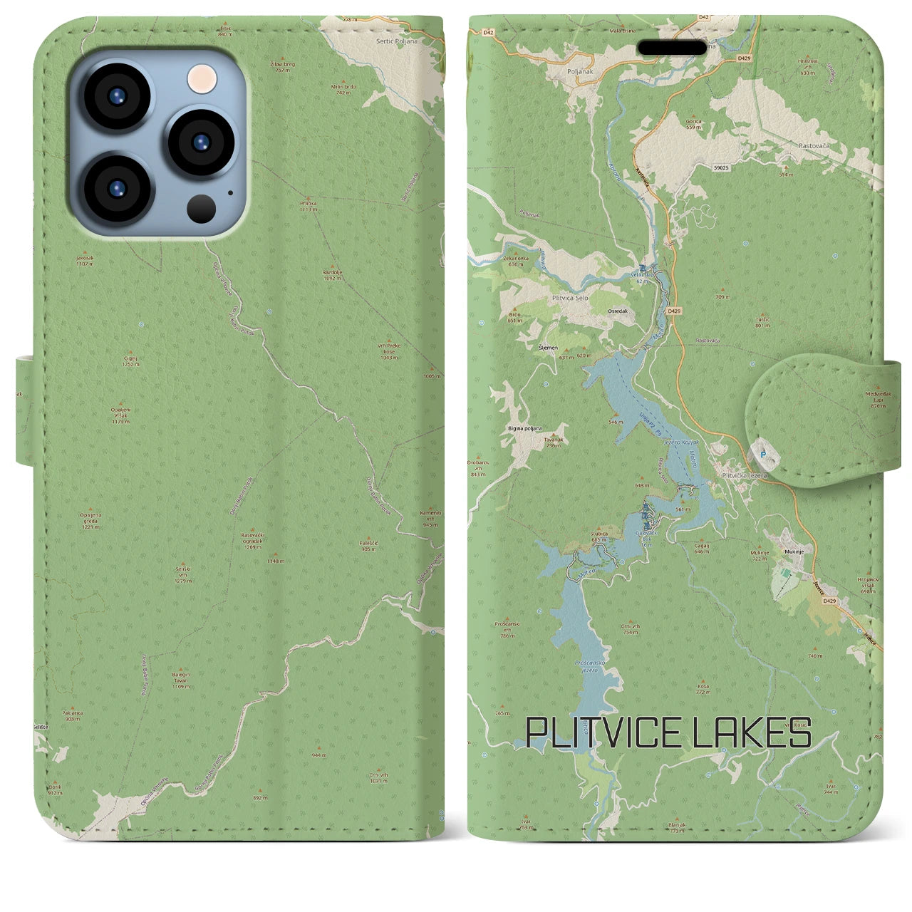 【プリトヴィツェ湖群（クロアチア）】地図柄iPhoneケース（手帳タイプ）