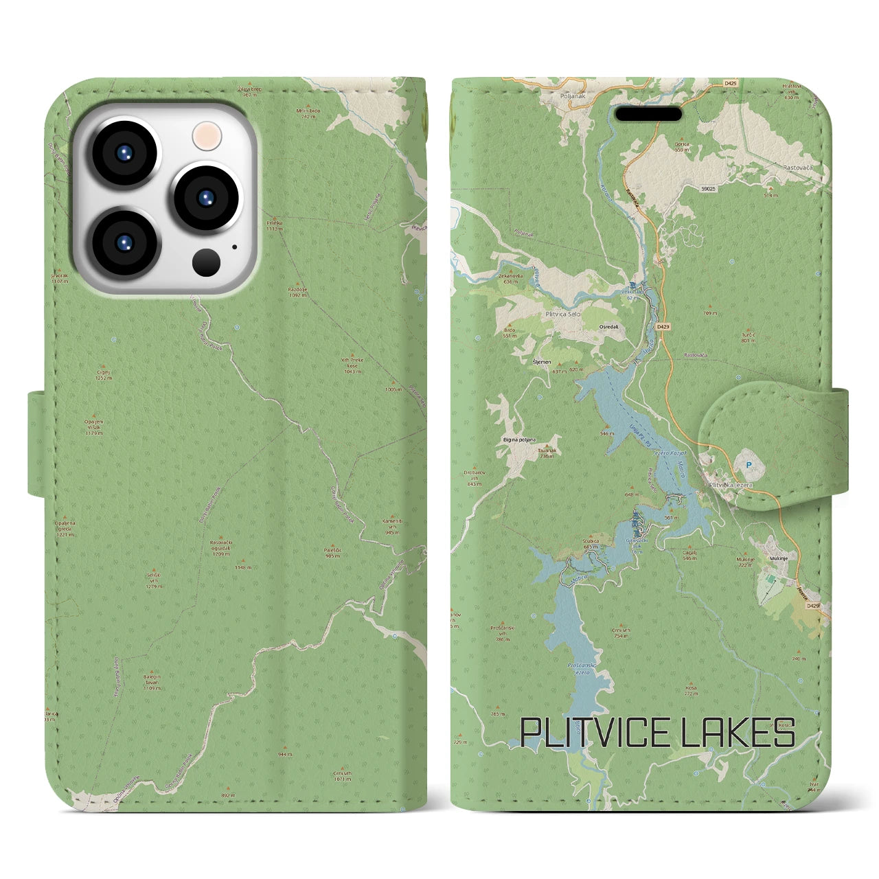 【プリトヴィツェ湖群（クロアチア）】地図柄iPhoneケース（手帳タイプ）