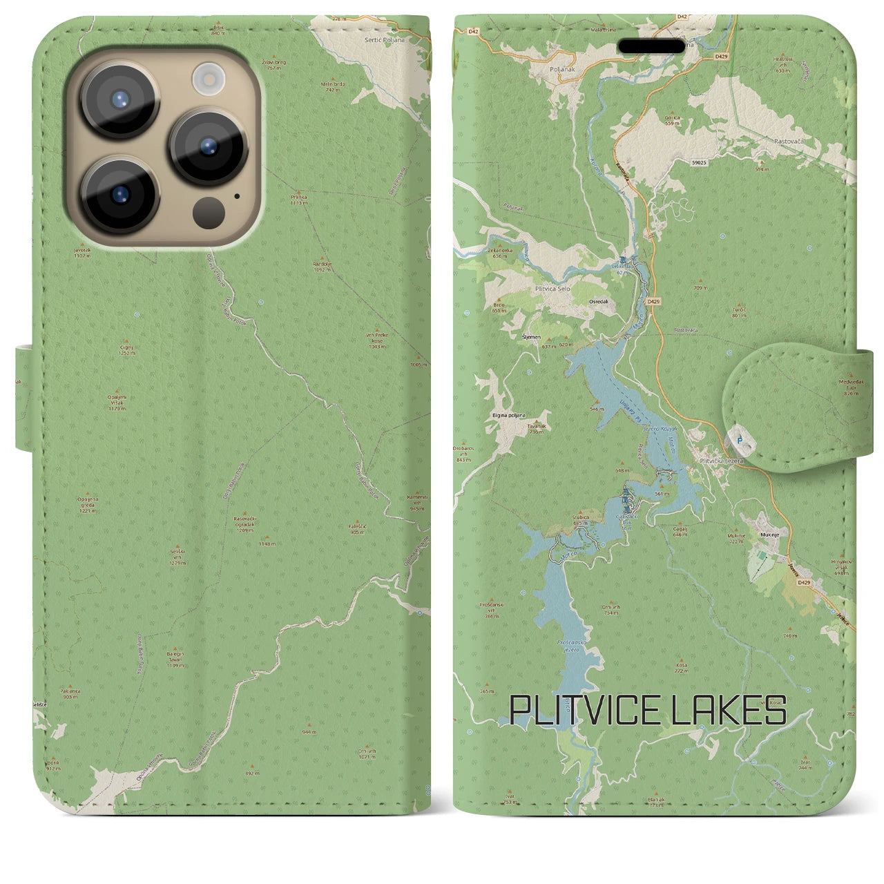 【プリトヴィツェ湖群（クロアチア）】地図柄iPhoneケース（手帳タイプ）