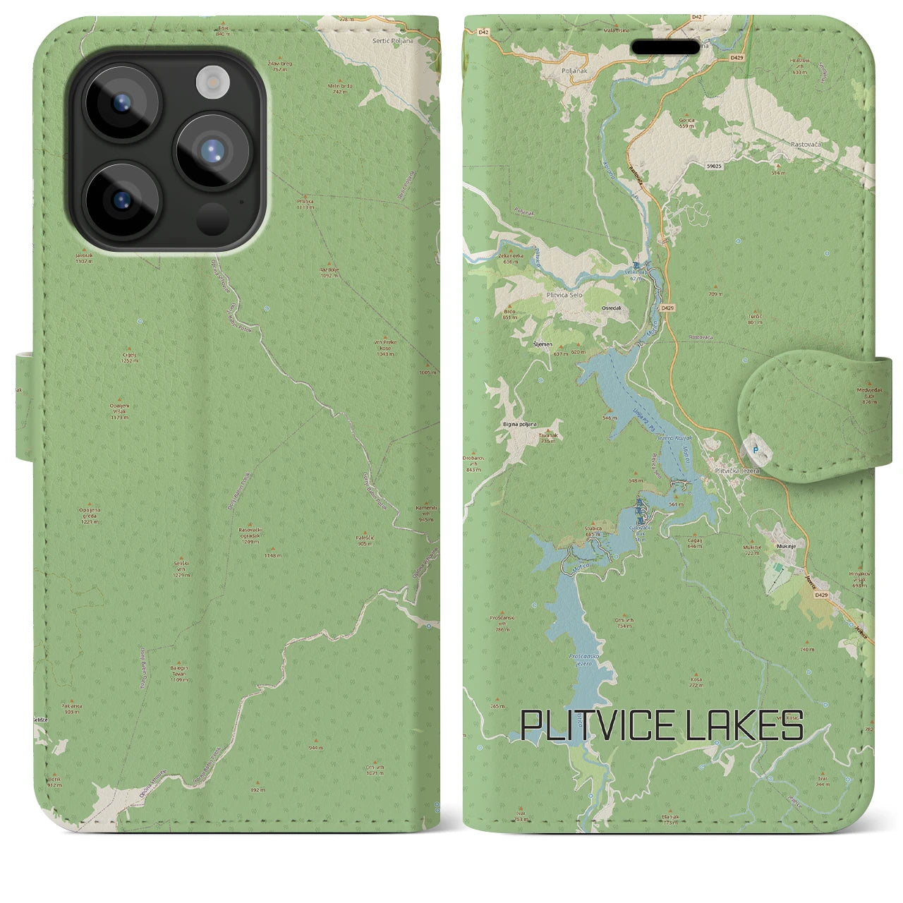 【プリトヴィツェ湖群（クロアチア）】地図柄iPhoneケース（手帳タイプ）