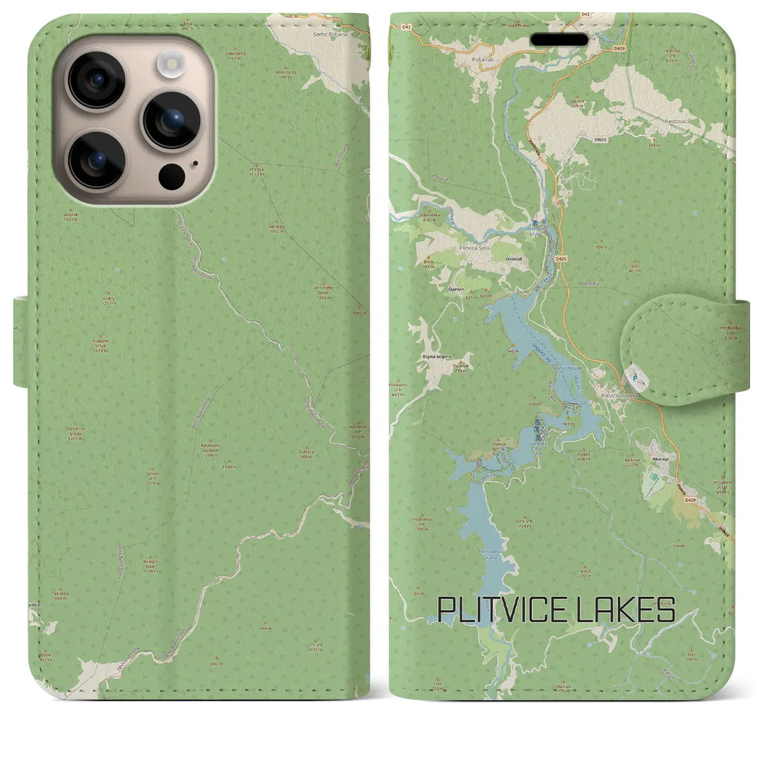 【プリトヴィツェ湖群（クロアチア）】地図柄iPhoneケース（手帳タイプ）
