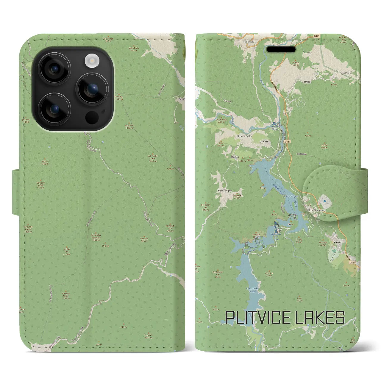 【プリトヴィツェ湖群（クロアチア）】地図柄iPhoneケース（手帳タイプ）
