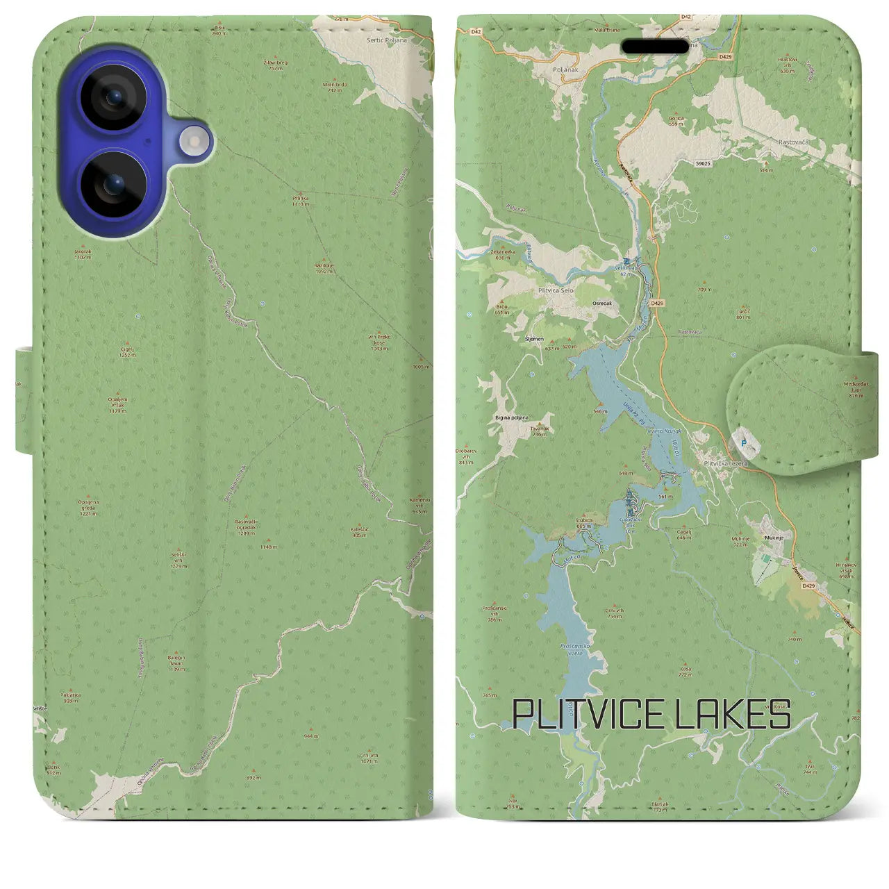 【プリトヴィツェ湖群（クロアチア）】地図柄iPhoneケース（手帳タイプ）モノトーン・iPhone 16 Pro Max 用