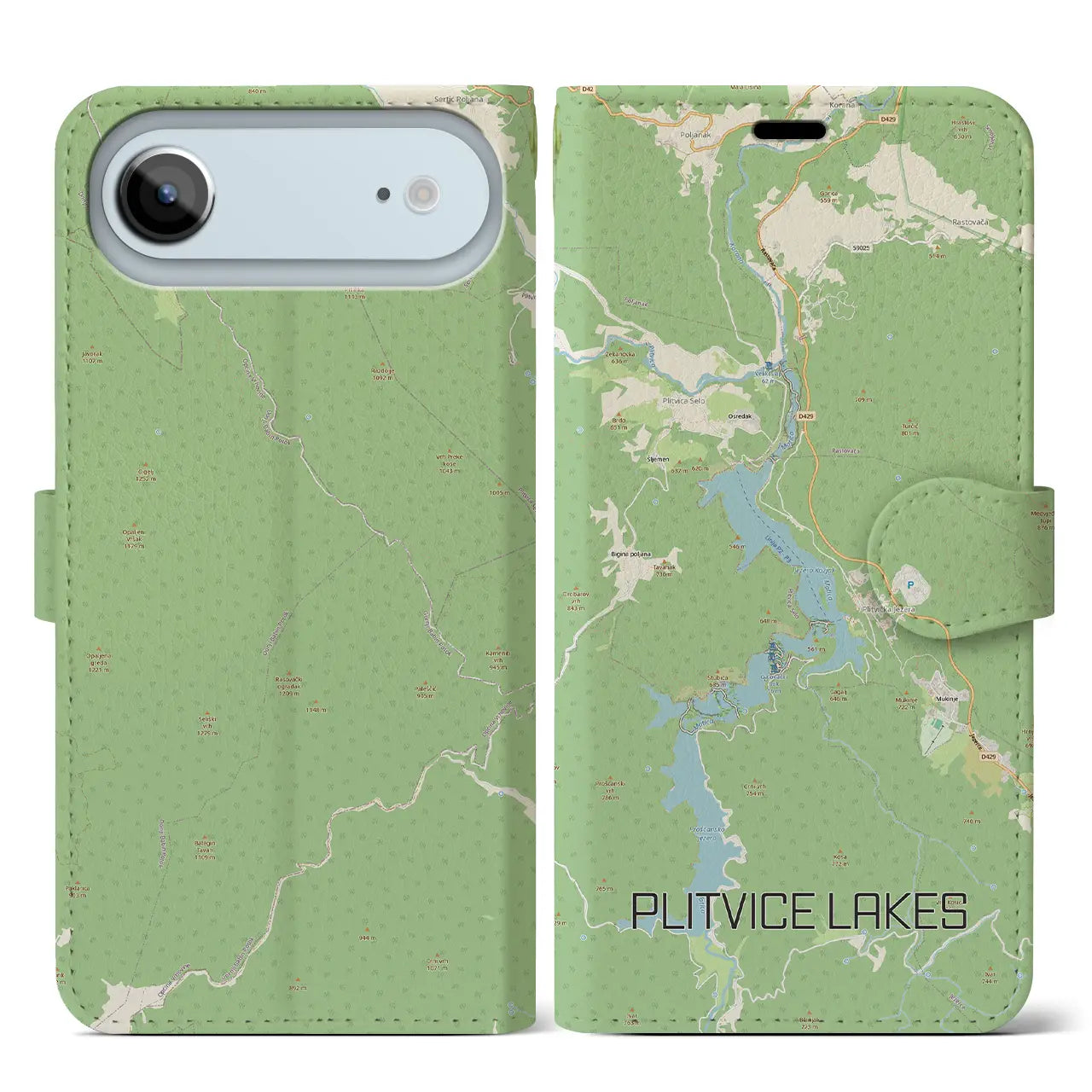 【プリトヴィツェ湖群（クロアチア）】地図柄iPhoneケース（手帳タイプ）