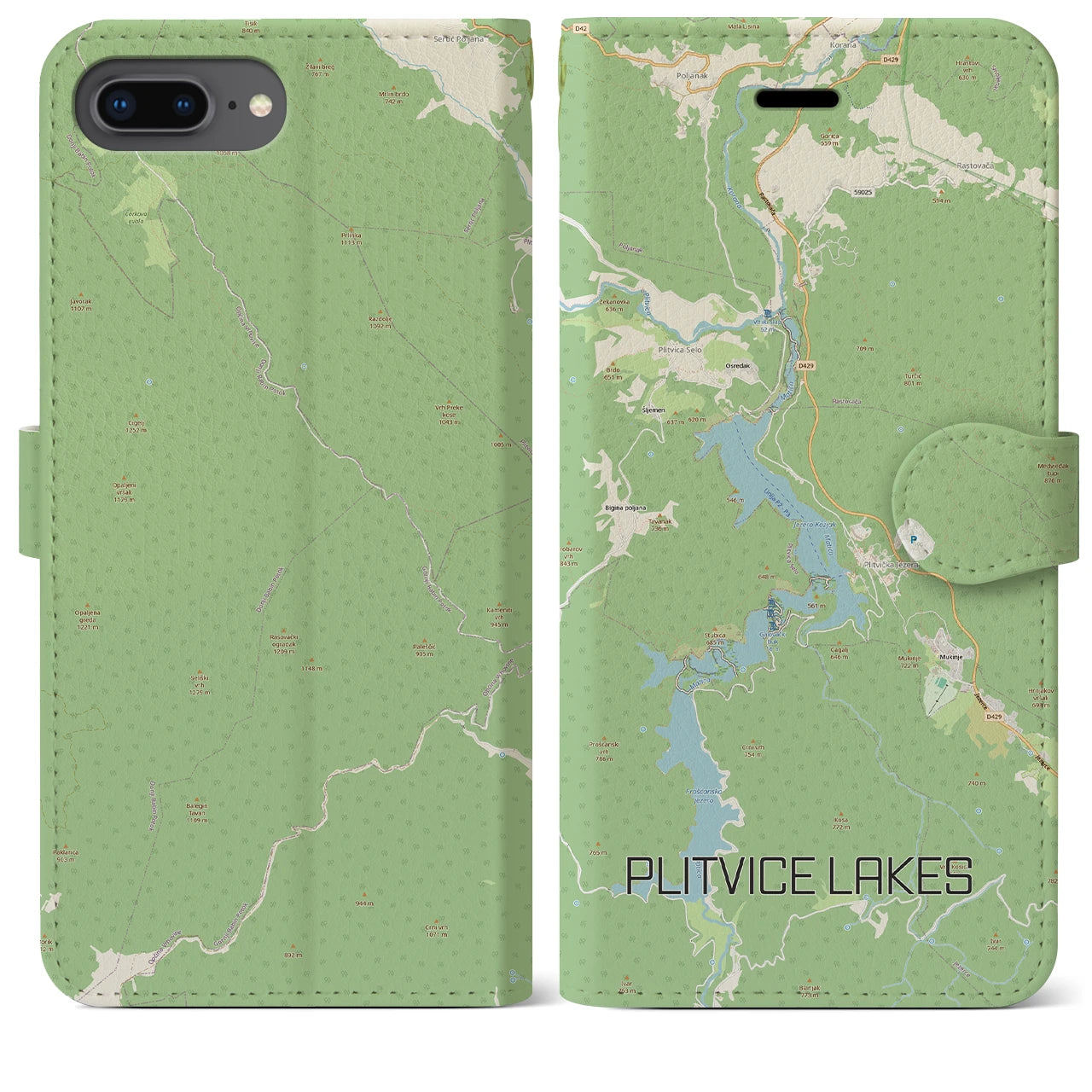 【プリトヴィツェ湖群（クロアチア）】地図柄iPhoneケース（手帳タイプ）