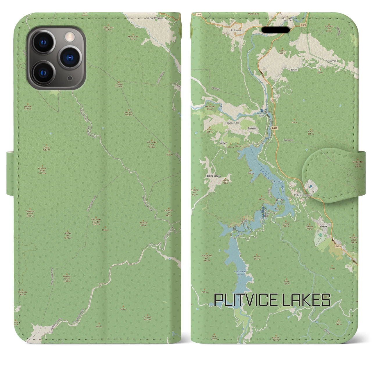 【プリトヴィツェ湖群（クロアチア）】地図柄iPhoneケース（手帳タイプ）