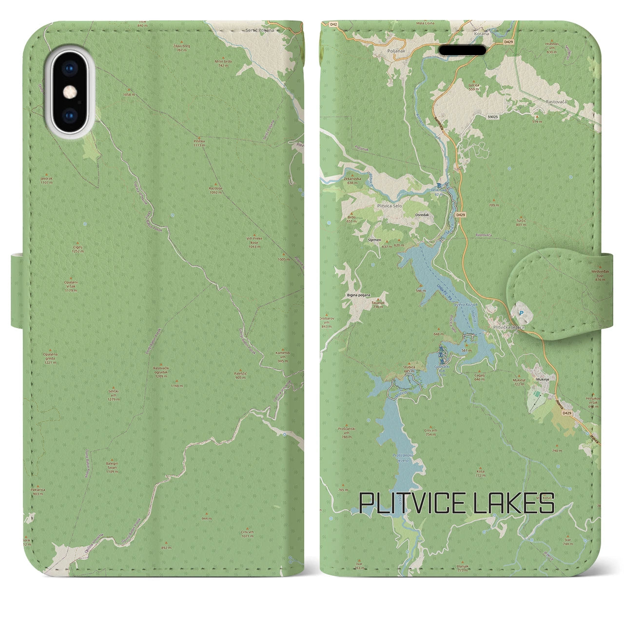 【プリトヴィツェ湖群（クロアチア）】地図柄iPhoneケース（手帳タイプ）