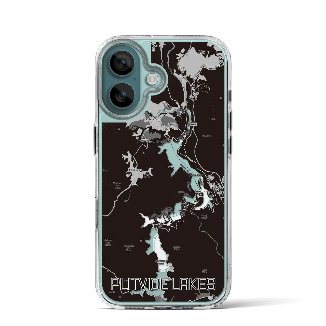【プリトヴィツェ湖群（クロアチア）】地図柄iPhoneケース（MagSafeタイプ）モノトーン・iPhone 16 Pro 用
