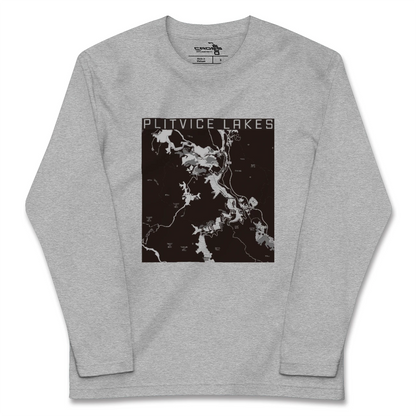 【プリトヴィツェ湖群（クロアチア）】地図柄ロングスリーブTシャツ