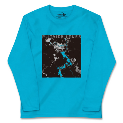 【プリトヴィツェ湖群（クロアチア）】地図柄ロングスリーブTシャツ