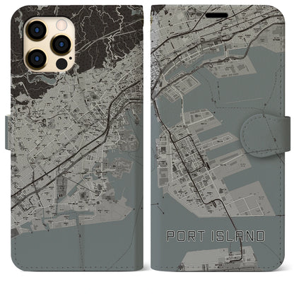 【ポートアイランド（兵庫県）】地図柄iPhoneケース（手帳タイプ）モノトーン・iPhone 12 Pro Max 用