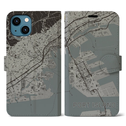 【ポートアイランド（兵庫県）】地図柄iPhoneケース（手帳タイプ）モノトーン・iPhone 13 用
