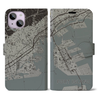 【ポートアイランド（兵庫県）】地図柄iPhoneケース（手帳タイプ）モノトーン・iPhone 14 用