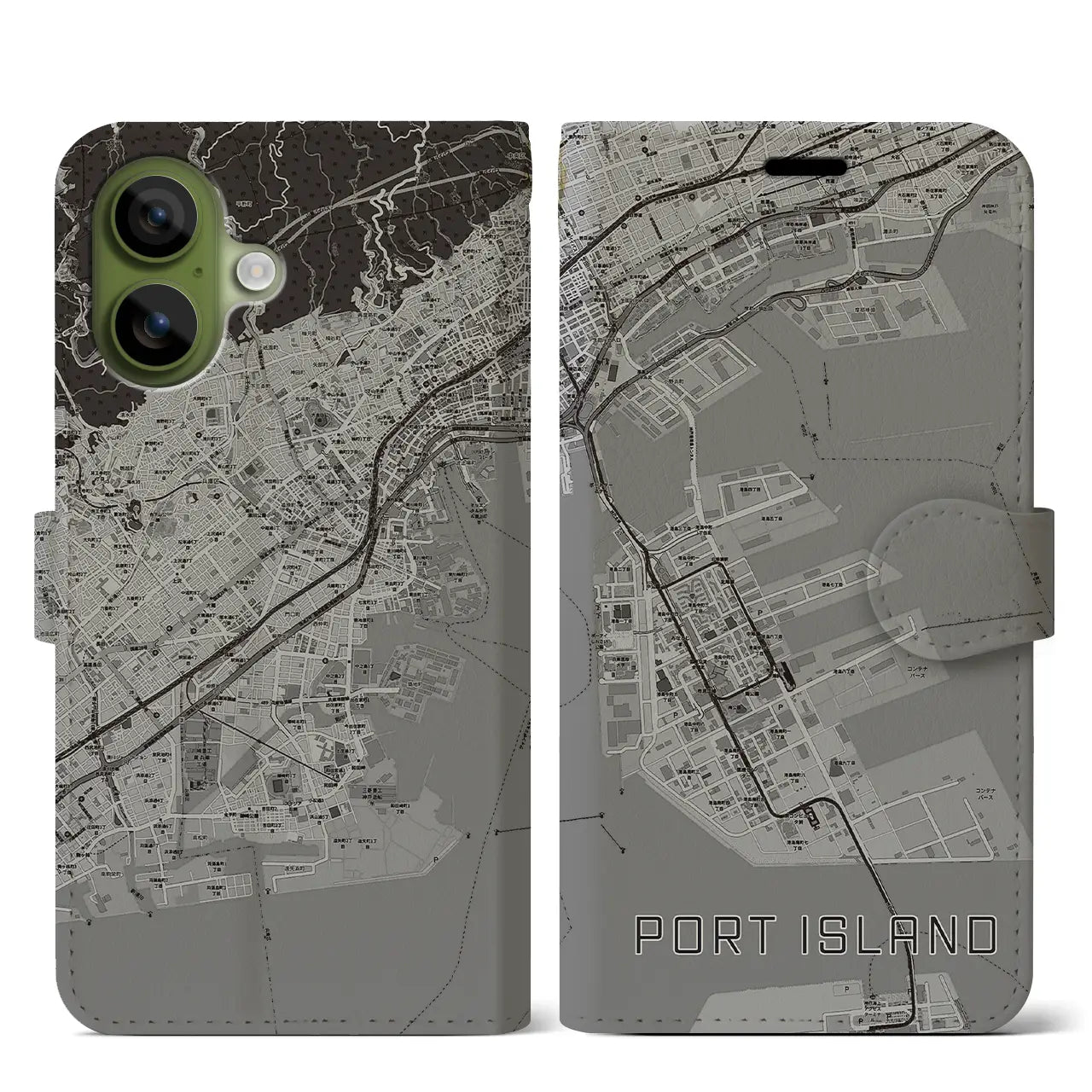 【ポートアイランド（兵庫県）】地図柄iPhoneケース（手帳タイプ）