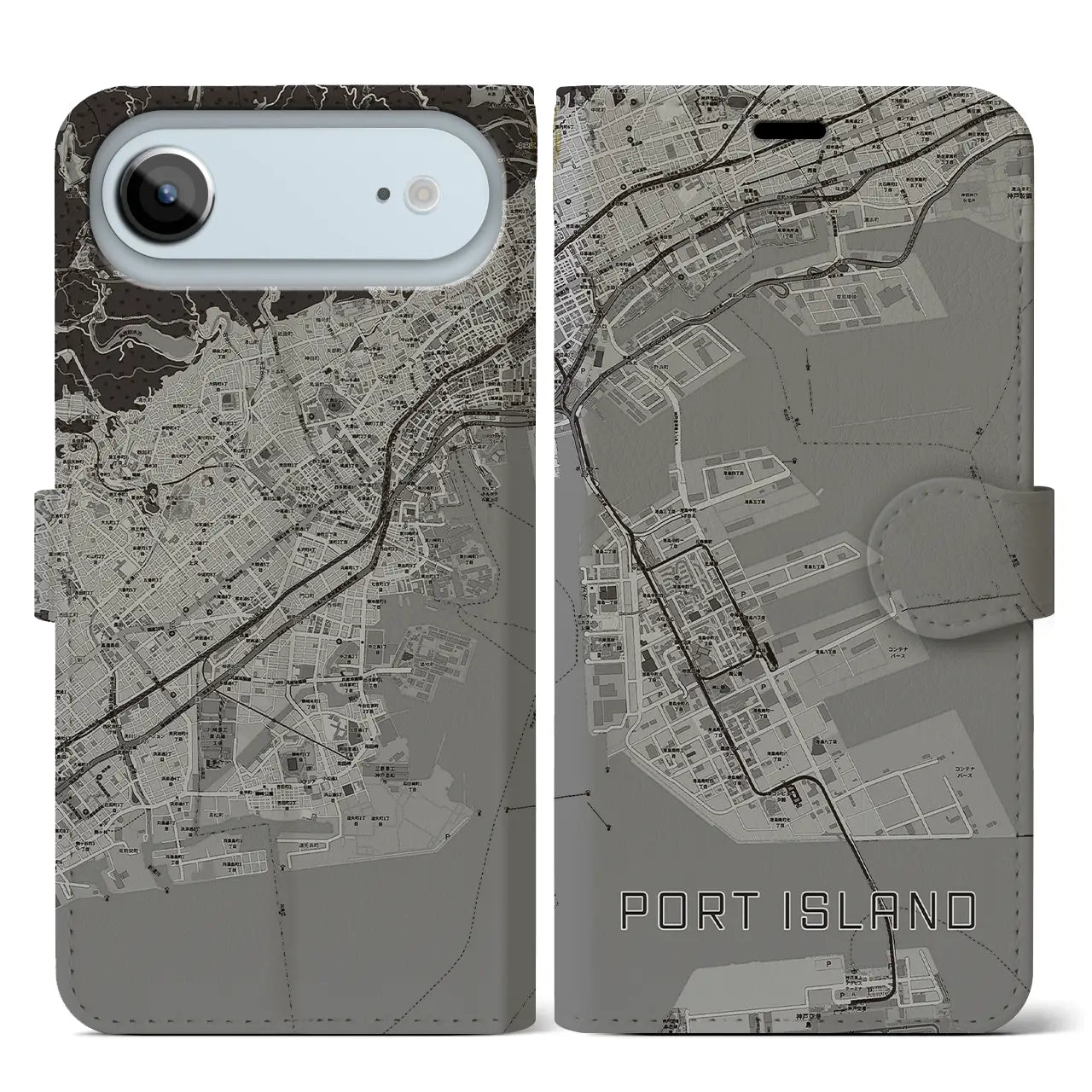 【ポートアイランド（兵庫県）】地図柄iPhoneケース（手帳タイプ）