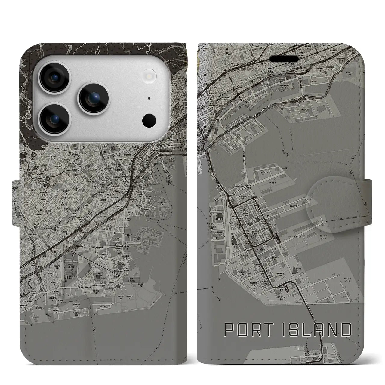 【ポートアイランド（兵庫県）】地図柄iPhoneケース（手帳タイプ）