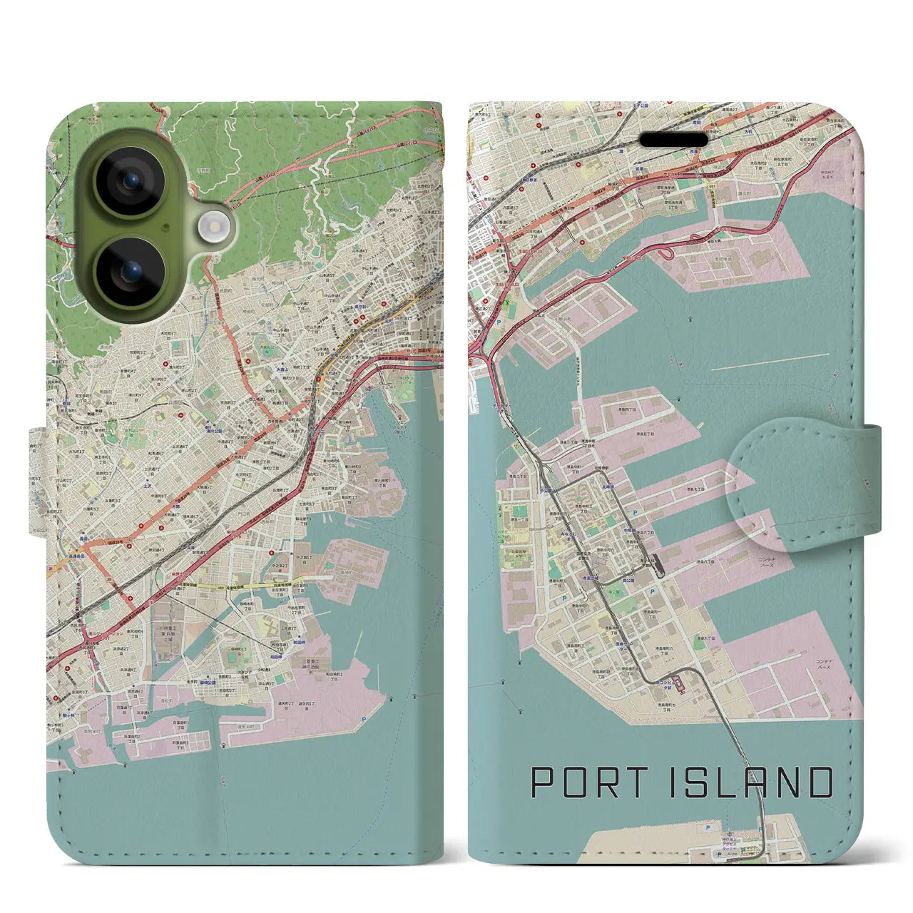 【ポートアイランド（兵庫県）】地図柄iPhoneケース（手帳タイプ）