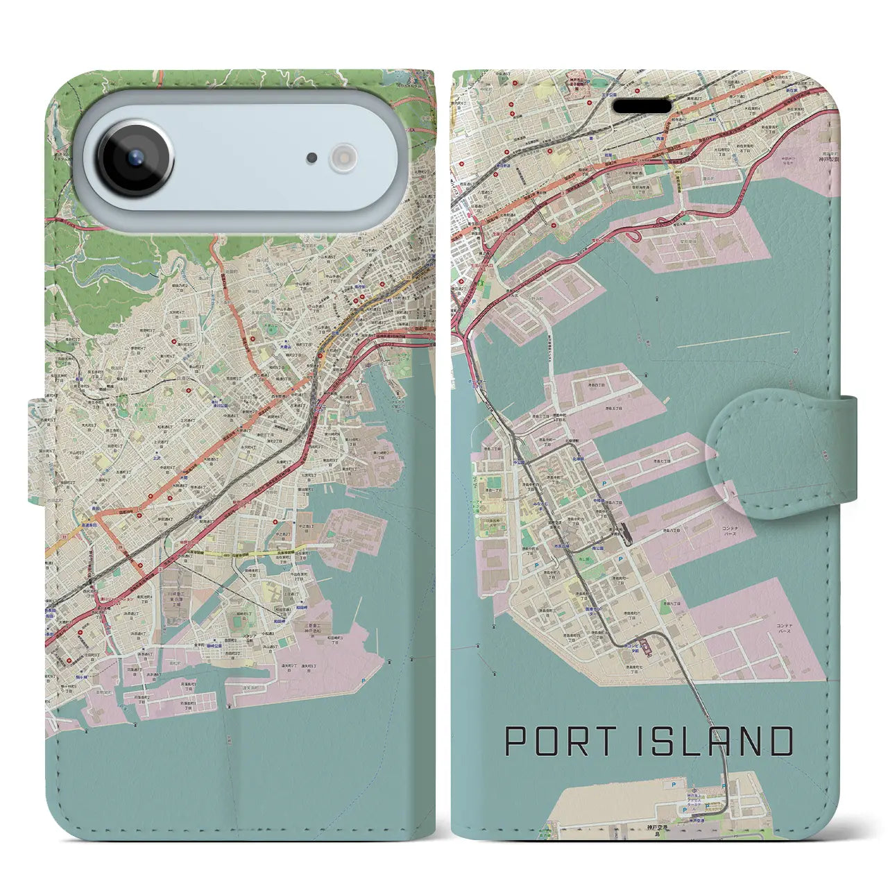 【ポートアイランド（兵庫県）】地図柄iPhoneケース（手帳タイプ）