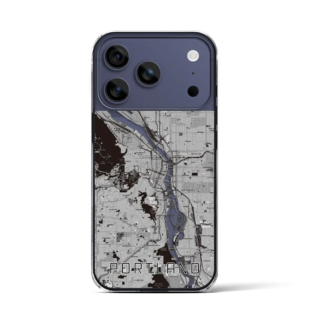 【ポートランド（アメリカ）】地図柄iPhoneケース（クリアタイプ）モノトーン・iPhone 17 Pro Max 用