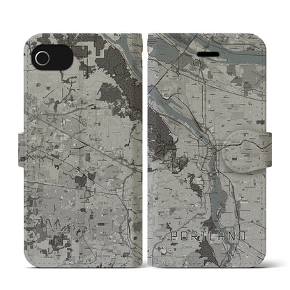 【ポートランド（アメリカ）】地図柄iPhoneケース（手帳タイプ）モノトーン・iPhone SE（第3 / 第2世代） / 8 / 7 / 6s / 6 用