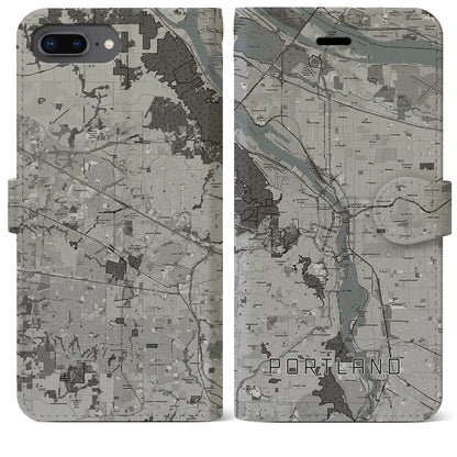 【ポートランド（アメリカ）】地図柄iPhoneケース（手帳タイプ）モノトーン・iPhone 8Plus /7Plus / 6sPlus / 6Plus 用