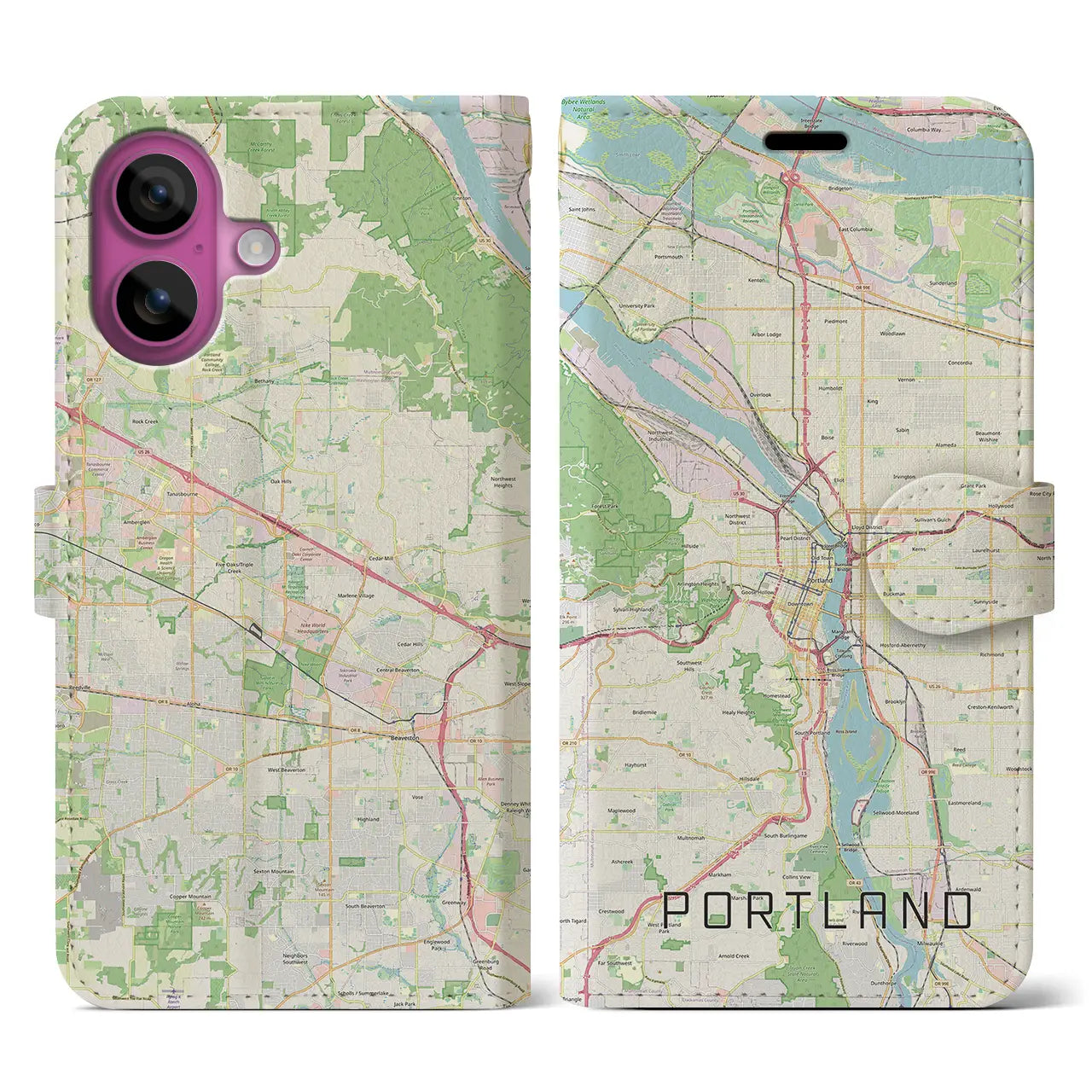 【ポートランド（アメリカ）】地図柄iPhoneケース（手帳タイプ）ナチュラル・iPhone 16 Pro 用
