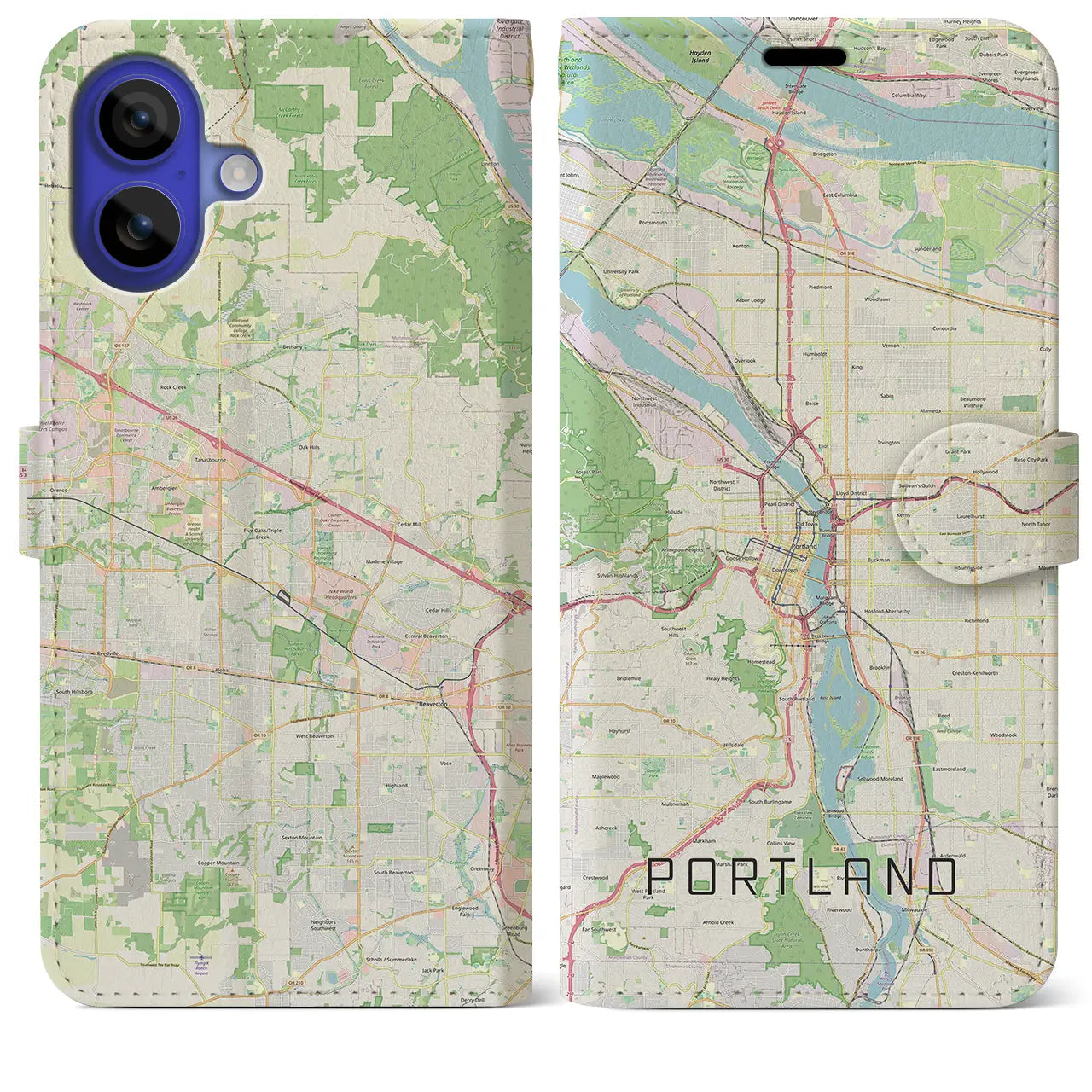 【ポートランド（アメリカ）】地図柄iPhoneケース（手帳タイプ）ナチュラル・iPhone 16 Pro Max 用