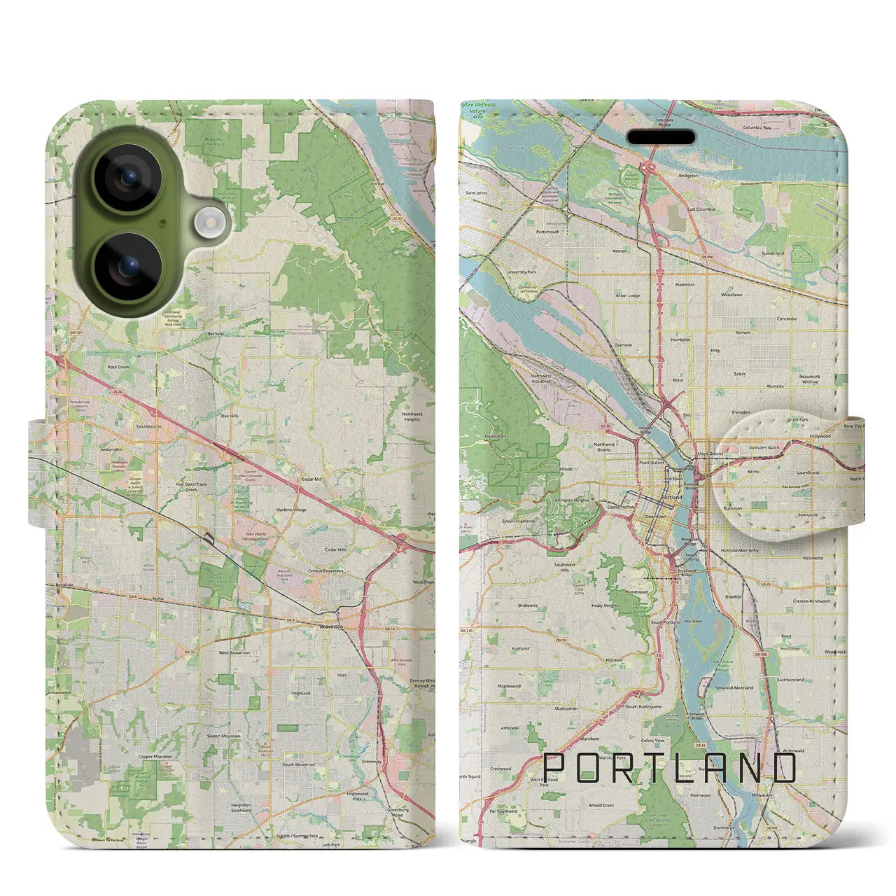 【ポートランド（アメリカ）】地図柄iPhoneケース（手帳タイプ）