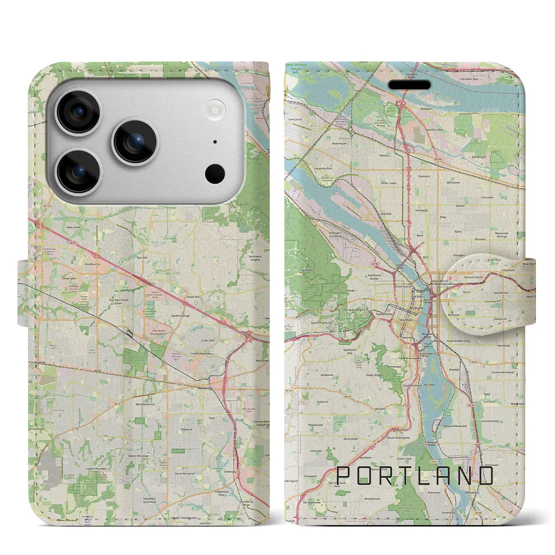 【ポートランド(アメリカ)】地図柄iPhoneケース(手帳タイプ)ナチュラル・iPhone 17 Pro Max 用