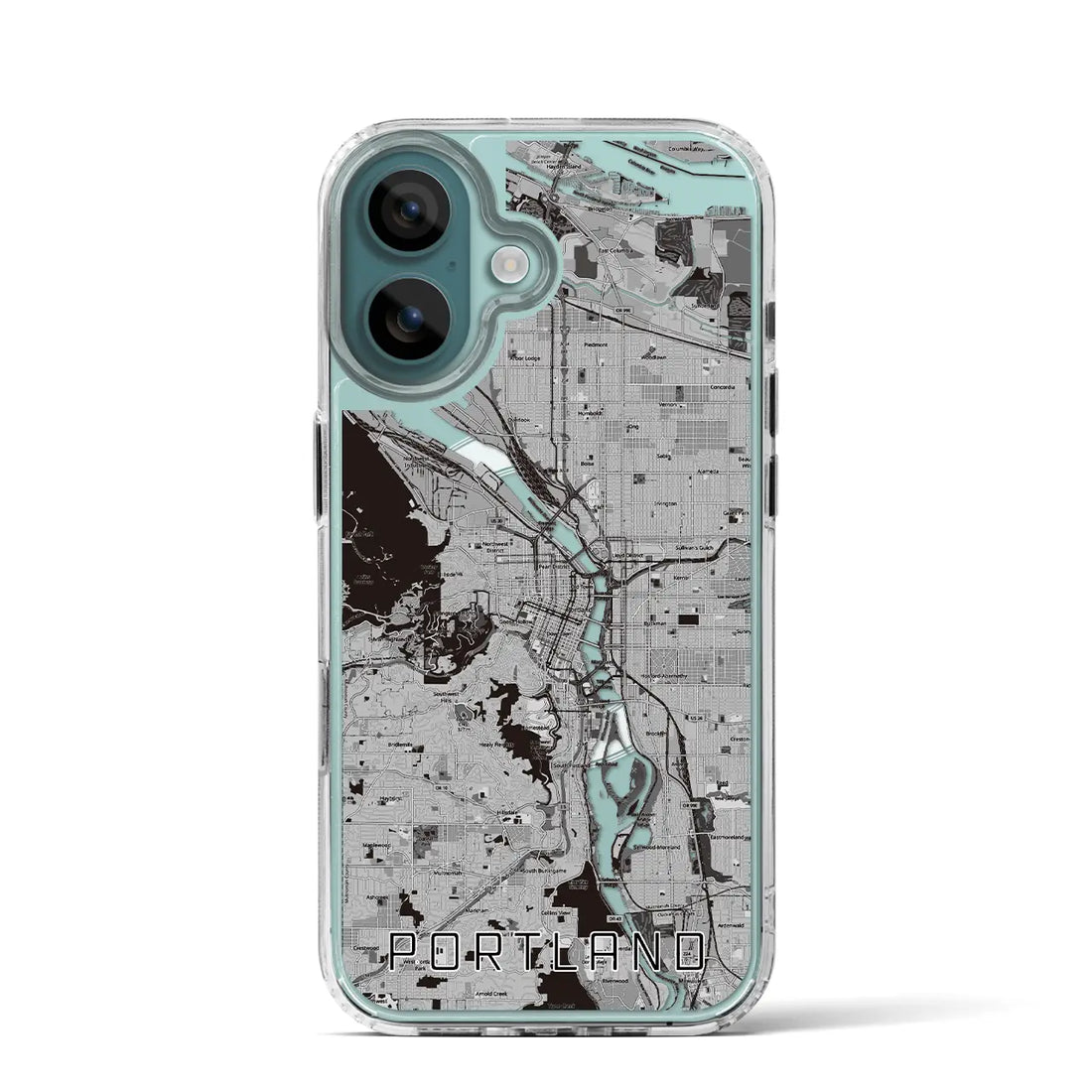 【ポートランド（アメリカ）】地図柄iPhoneケース（MagSafeタイプ）モノトーン・iPhone 16 Pro 用