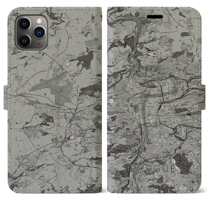 【プラハ（チェコ）】地図柄iPhoneケース（手帳タイプ）モノトーン・iPhone 11 Pro Max 用