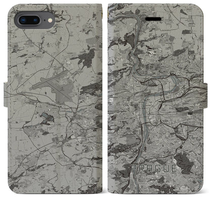 【プラハ（チェコ）】地図柄iPhoneケース（手帳タイプ）モノトーン・iPhone 8Plus /7Plus / 6sPlus / 6Plus 用