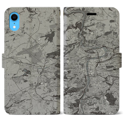 【プラハ（チェコ）】地図柄iPhoneケース（手帳タイプ）モノトーン・iPhone XR 用