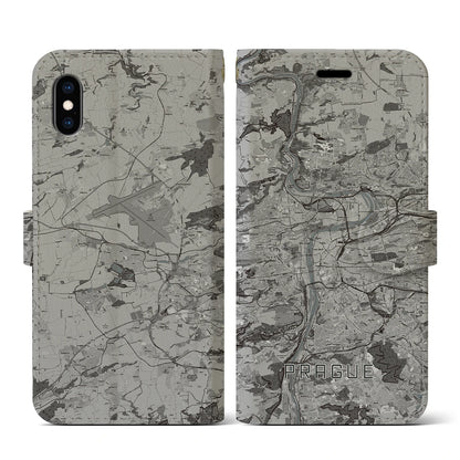 【プラハ（チェコ）】地図柄iPhoneケース（手帳タイプ）モノトーン・iPhone XS / X 用